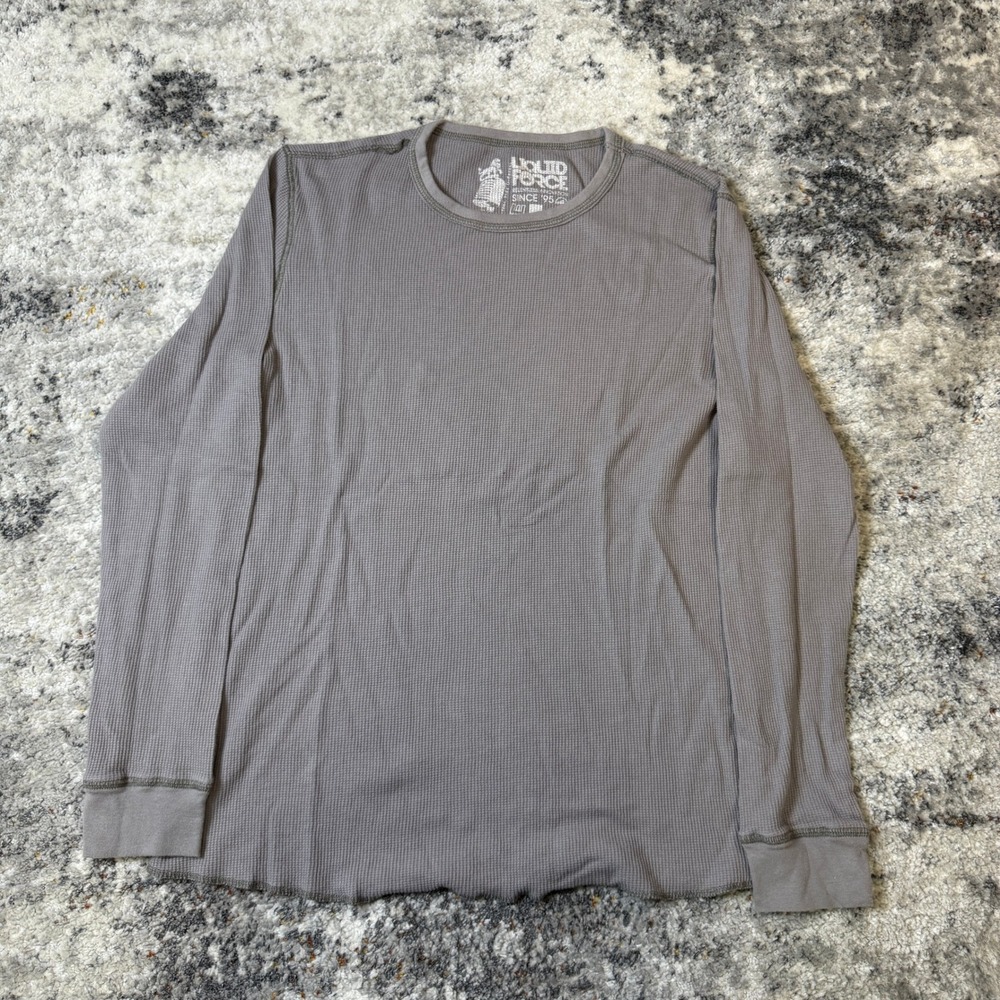 Liquid Force‎ Mens Grey Waffle Knit Thermal Long Sleeve Shirt Size L Made in USA